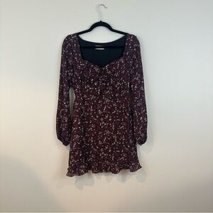 Altar'd State | Black and Red Floral Long Sleeve Sweetheart Neck Dress Medium